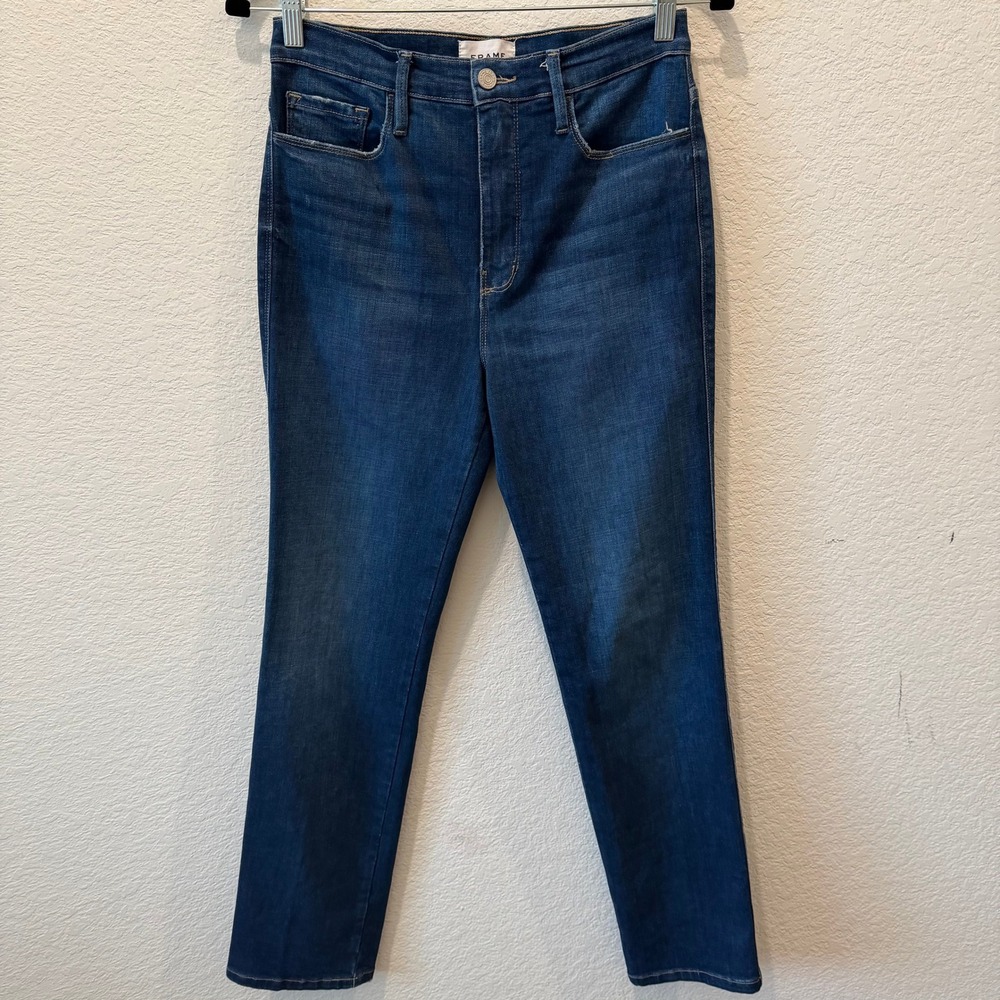 FRAME Le Sylvie Slender Straight High Rise Jeans Dark Wash Blue Denim Size 27